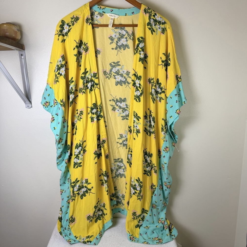 Matilda Jane Floral Kimono Wrap Blue Yellow Paisley Open Front Cardigan One Size